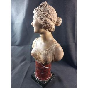 Joseph Charles Marin (1759-1834) Bust Of A Young Girl Terracotta Pedestal Black Breccia Marble