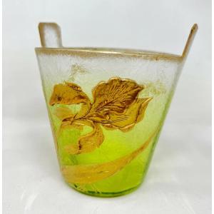 Art Nouveau Iris Enameled Glass Bucket, 1900 Jugendstil