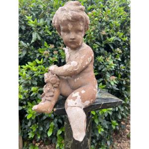 Angel Or Putto Putti In Patinated Plaster, 18th Century Sculpture