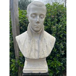 Bust Of A Young Man, Patinated Plaster In The Style Of Terracotta, Signature, 19th Century