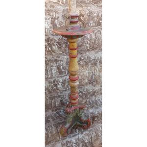 18th Century Church Candelabra, Carved And Painted Wood
