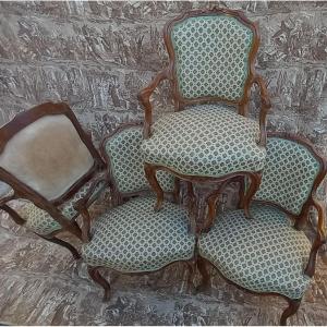 Set Of Four Louis XV Style Cabriolet Armchairs In Natural Wood