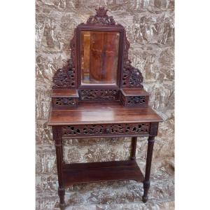 Indo-chinese Style Dressing Table With Mirror And Dragon Decor 
