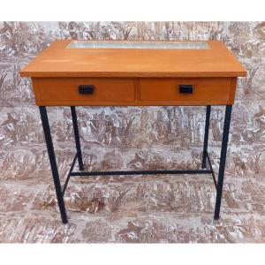 Jacques Hitier Illuminated Wooden Desk, 20th Century Design