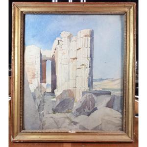 Olympia, Palaestra And Ruins Of The Temple Of Zeus, Watercolor, 1894, Grand Tour Souvenir, Olympic Games
