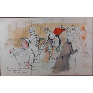 Michel Guyot (1938-) Market Scene In Villefranche De Rouergue (aveyron)