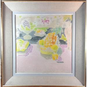 Jean-jules-louis Cavaillès Still Life Pineapple In Yellow And Green Artist's Proof Lithograph