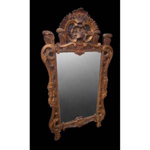 Carved And Gilded Wooden Provencal Mirror, 18th Century, Regency Period 