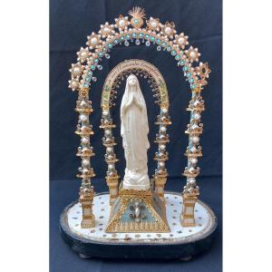 Multiple Reliquary In The Shape Of Triumphal Arches And Statuette Of The Virgin, 19th Century 