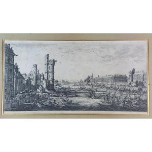 Jacques Callot: Grand View Of Paris: View Of The Louvre - 1629/1630 17th Century Engraving