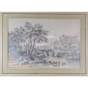 Romantic Drawing Of The Alcázar, Toledo, Castile-la Mancha, Spain, Alcántara Bridge, 19th Century