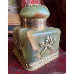 Gilt Bronze And Algerian Onyx Inkwell, 19th Century, Napoleon III Period