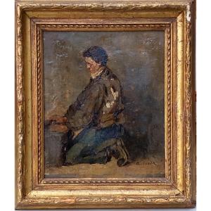 Alfred Casile (1848-1909) The Shoeshine Boy. Oil On Panel