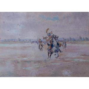 Casimir Raymond (1870-1965) Charge Of The Hussars, 19th-century Watercolor