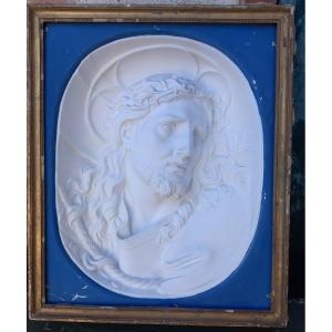 Plaster Bas-relief Of Christ, Ecce Homo, Framed Diorama Souvenir, Grand Tour Of Rome, 19th Century