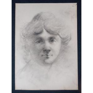 Eugène Regagnon Portrait Of An Elegant Young Girl Drawing Pencil On Paper