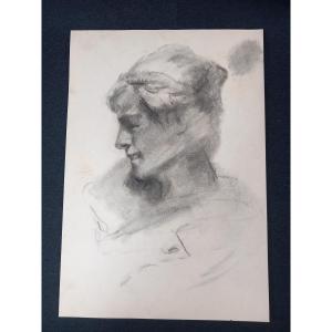 Eugène Regagnon Portrait Of A Young Girl In Profile 19th Century Elegant Drawing