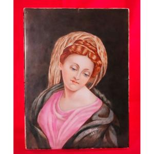 Woman Enamelled Ceramic Plaque M. Olivier.