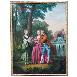 The Sharing Of The Harvest" Oil On Canvas. French School, 18th Century