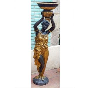 Dubanton, "polychrome Bronze Woman, Great Servant", 20th Century.