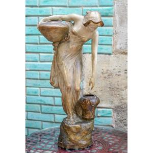 E. Tell For Friedrich Goldscheider, Art Nouveau, "the Water Carrier", Terracotta