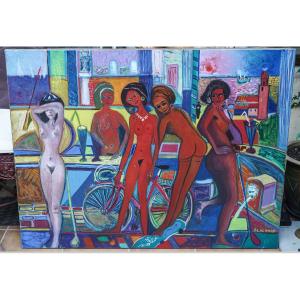 Pierre Lachkar, “women: Desires”, Oil On Canvas, 80 X 100 Cm