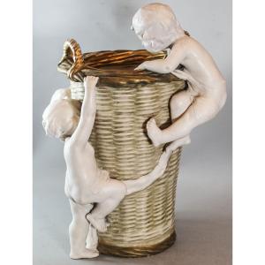 Art Nouveau Biscuit Amphora With Putti, Austria