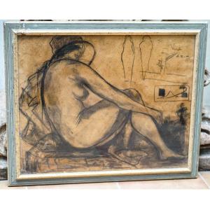 Pierre Molinier, Study Of A Nude With A Hat, Pencil And Charcoal