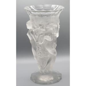 Art Deco Vase, Crystal "naked Naiads With Grapes"