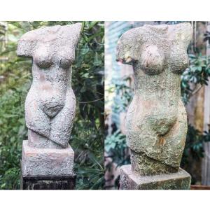 Pair Of Female Busts In Cement