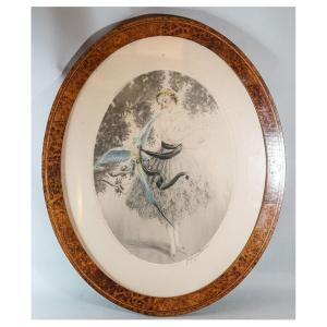 Georges Grellet, Girl With A Parrot, Print