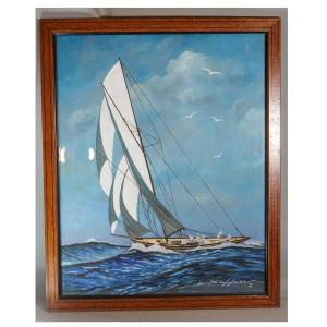 Léon Haffner Gouache Sailboat