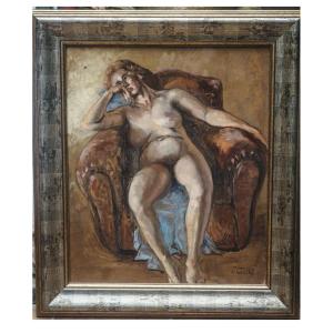 Trévillé R. "nu Féminin Au Fauteuil Club"