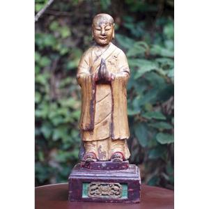 Adoring China Sculpture Gilded Lacquered Wood Gold Leaf Mid XIX Century