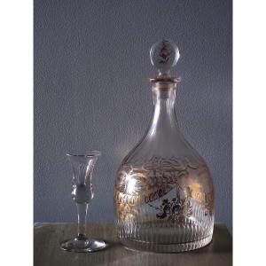 Large Wine Decanter (attributed To Baccarat), Gilded Decor, 19th Century