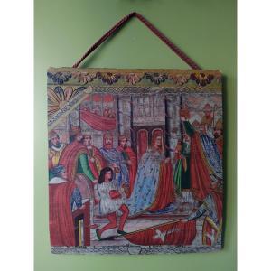 Sculpted And Painted Panel, Coronation Of Louis Of Bavaria (rome, 1328), Folk Art, 19th Century