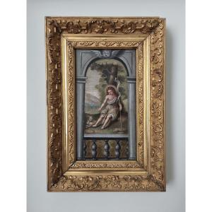 Oil On Panel Depicting Saint John The Baptist, 17th Century French School