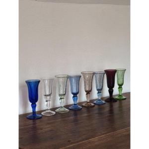 Set Of 8 Champagne Flutes, Signed Biot