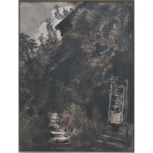 Original Ink And Wash Drawing, Landscape With Garden And House, Signed Emile Bernard (1868-1941)