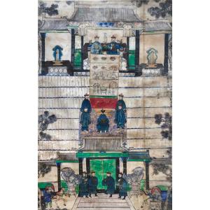 Large Chinese Scroll Depicting A Scene Of Ancestor Worship, 19th Century