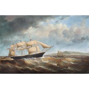 Marine On A Three-masted Ship In Stormy Weather, Jean Laurent, Circa 1950