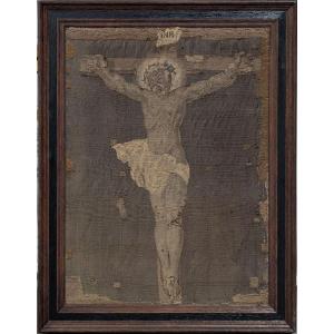 Fragment Of Tapestry Depicting Christ On The Cross, Probably Aubusson 17th Century