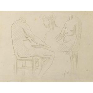 Etude Académie Femmes Nues Original Drawing By Félix Vallotton