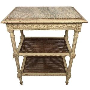 Louis XVI Style Serving Table, Cream Lacquered Wood, Circa 1900