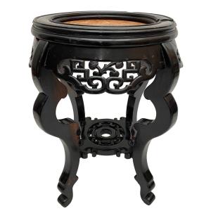 Black Lacquered Wood Stool With Marble Top, Late 19th Century In Asian Style