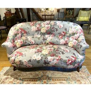Napoleon III Sofa Upholstered In Floral Patterned Fabric