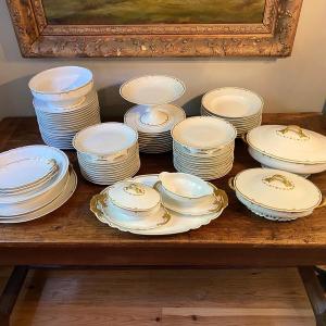 Limoges. White Porcelain Service With Gold Decoration. Gda France, 77 Pieces
