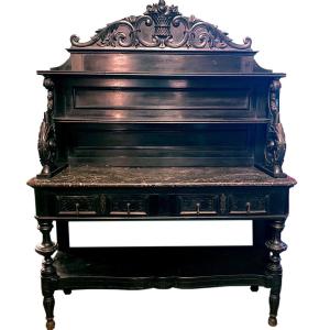 Large Napoleon III Serving Cabinet, Blackened Wood And Ebony Veneer