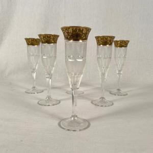 Moser In Karlsbad (czechoslovakia). Suite Of Six Champagne Flutes