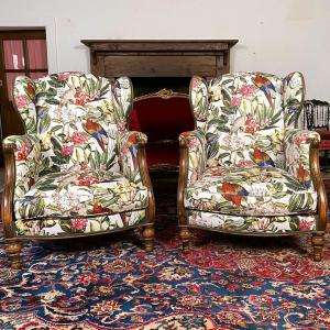 Pair Of Large Louis XV-style Wingback Armchairs